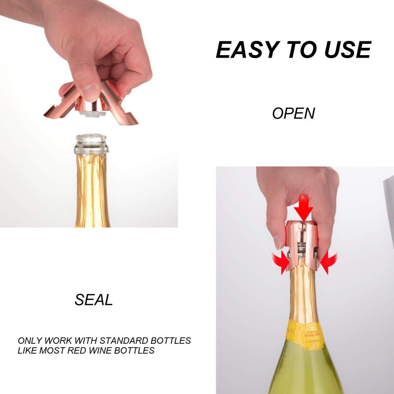 OWO Champagne Bottle Stoppers Stainless Steel, Reusable Champagne Cork & Saver Stopper, Leak Proof Prosecco & Sparkling Wine Plug, Bubble Retention Protection（Rosegold, 2 Pack） - Image 3